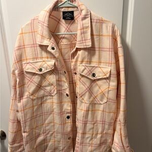 Stylish Cream and Orange Plaid Utility Jacket